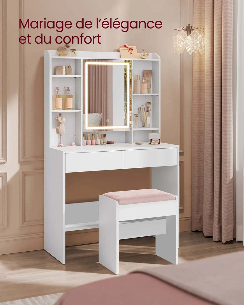 Make-up Kruk – Velvet Zitting – Draagkracht 120 kg – Witte Houten Poef met Roze Bekleding - Image 6