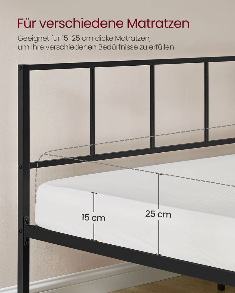 Metalen Bedframe 160x200 cm – Matzwart – Met 2 Opbergplanken – Tot 450 kg Draagvermogen - Image 5