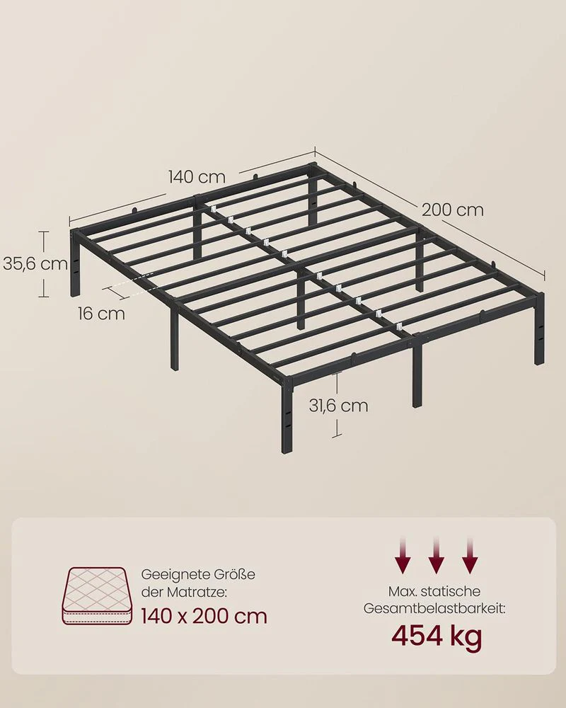 Metalen Bedframe – 90/140/160 x 200 cm – Hoog Onderbed – Geluidsarm – Stabiel en robuust - Image 10
