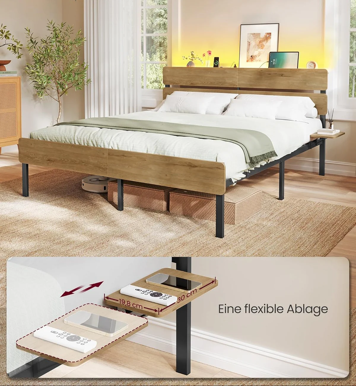 Metalen Bedframe Met LED-Verlichting En Oplaadstation – Industrieel Design – USB-A En USB-C – Met Opbergruimte Onder Het Bed - Image 5