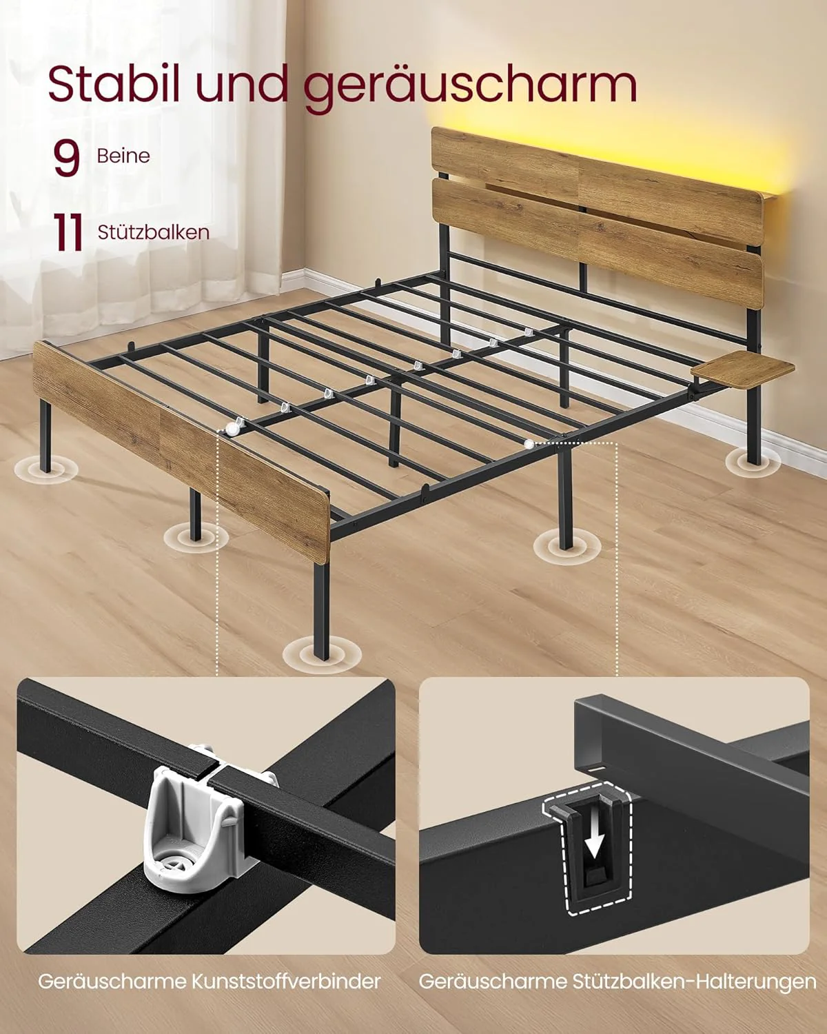 Metalen Bedframe Met LED-Verlichting En Oplaadstation – Industrieel Design – USB-A En USB-C – Met Opbergruimte Onder Het Bed - Image 7