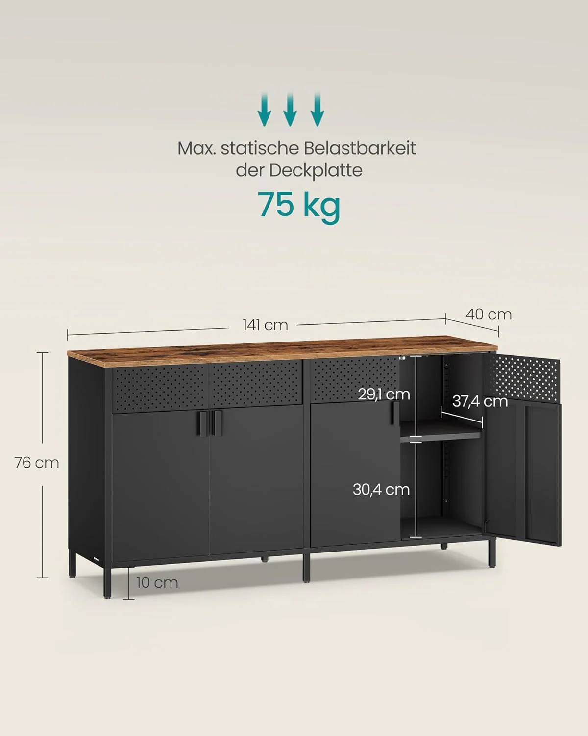 Metalen Opbergkast – 4 Deuren – Verstelbare Plank – Stalen Frame – 141 cm Breed - Image 4