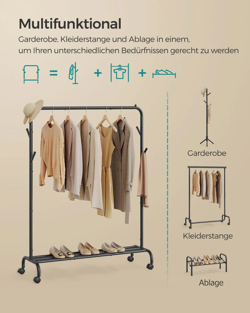 Mobiele Kledingstandaard met Wielen - Veelzijdig Ontwerp - Cactus Haken - Image 6