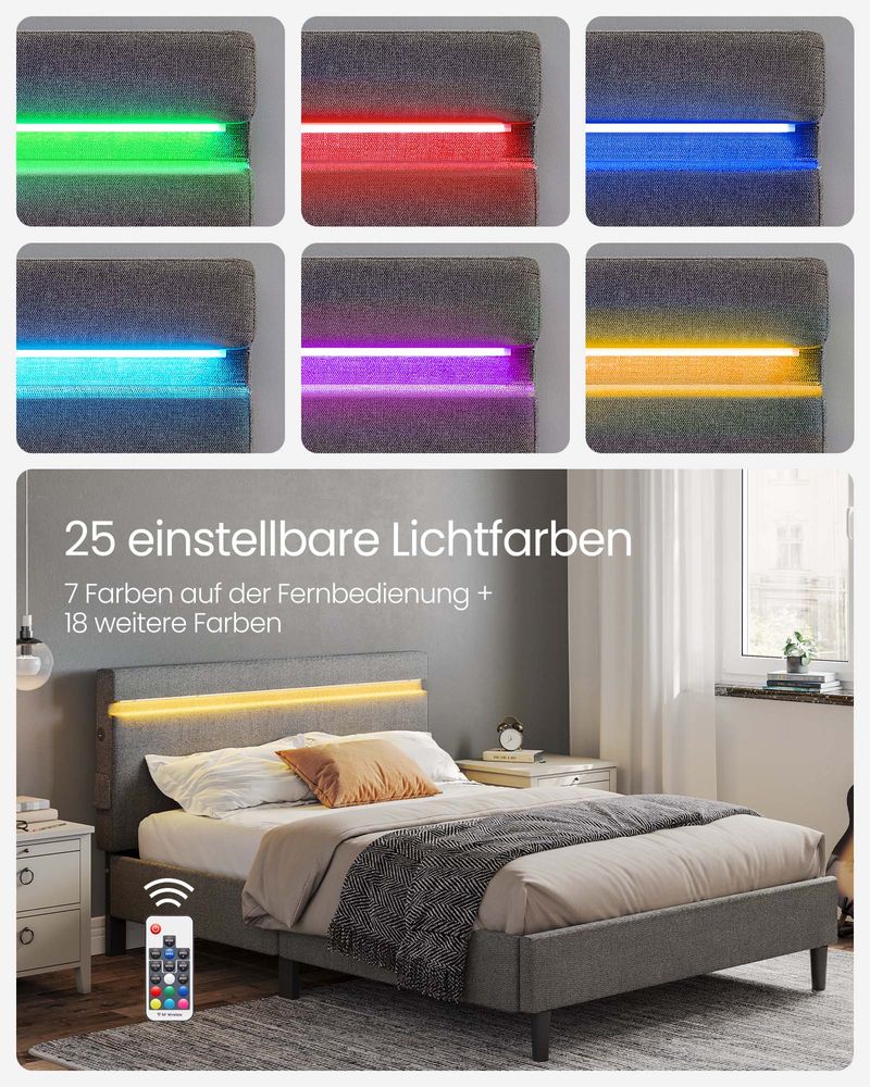 Modern bedframe met LED-verlichting - USB-oplaadmogelijkheden en opbergruimte - Image 3