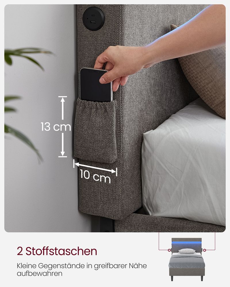 Modern bedframe met LED-verlichting - USB-oplaadmogelijkheden en opbergruimte - Image 5
