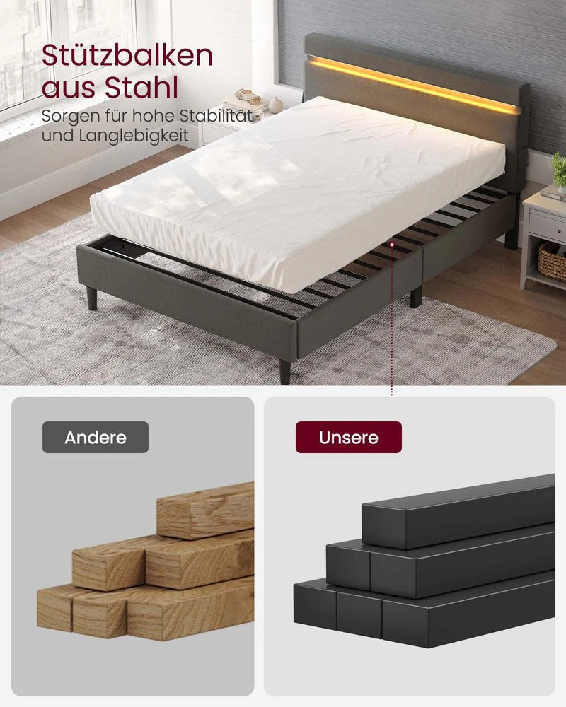 Modern bedframe met LED-verlichting - USB-oplaadmogelijkheden en opbergruimte - Image 6
