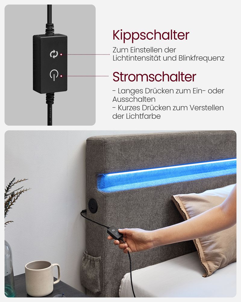 Modern bedframe met LED-verlichting - USB-oplaadmogelijkheden en opbergruimte - Image 7
