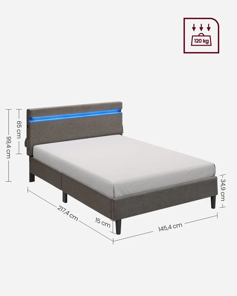 Modern bedframe met LED-verlichting - USB-oplaadmogelijkheden en opbergruimte - Image 8
