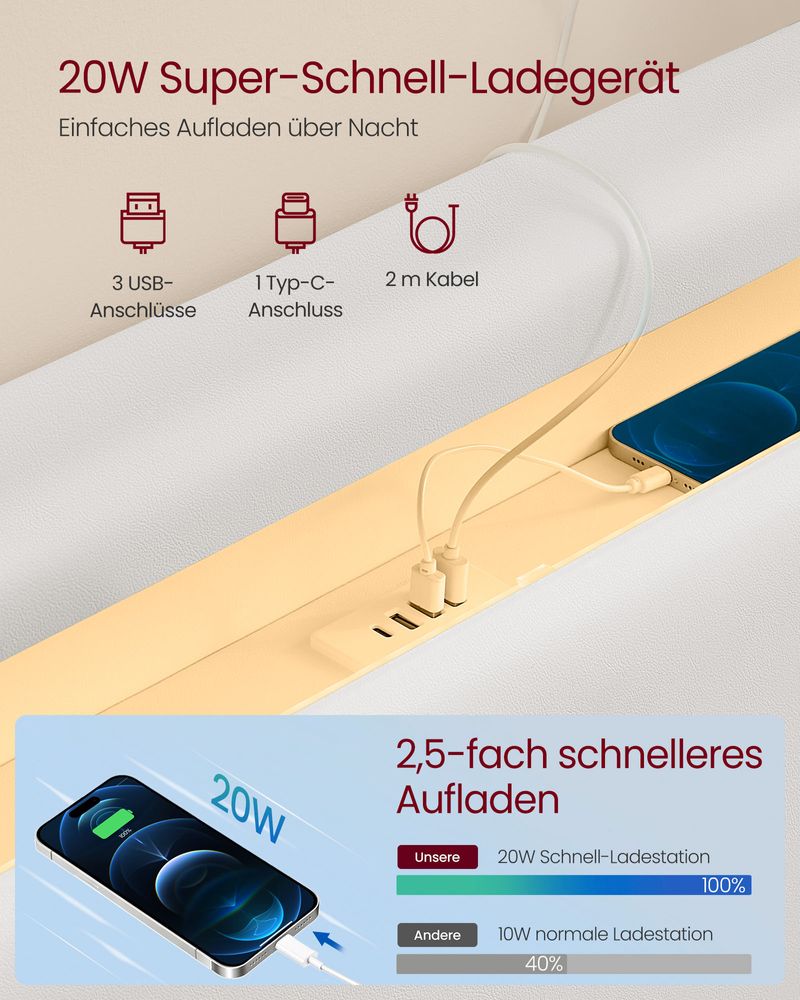 Modern bedframe met zweef-effect en LED-verlichting - Ingebouwde USB-aansluiting - Image 4