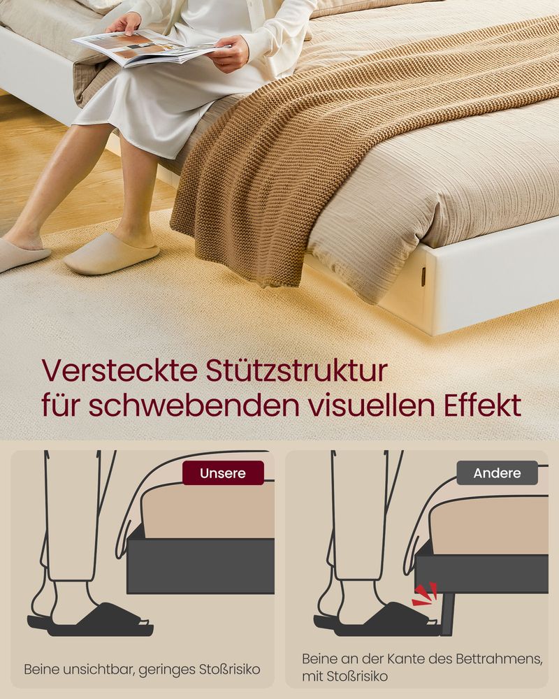 Modern bedframe met zweef-effect en LED-verlichting - Ingebouwde USB-aansluiting - Image 5