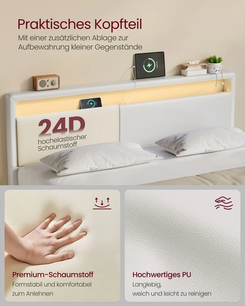 Modern bedframe met zweef-effect en LED-verlichting - Ingebouwde USB-aansluiting - Image 6