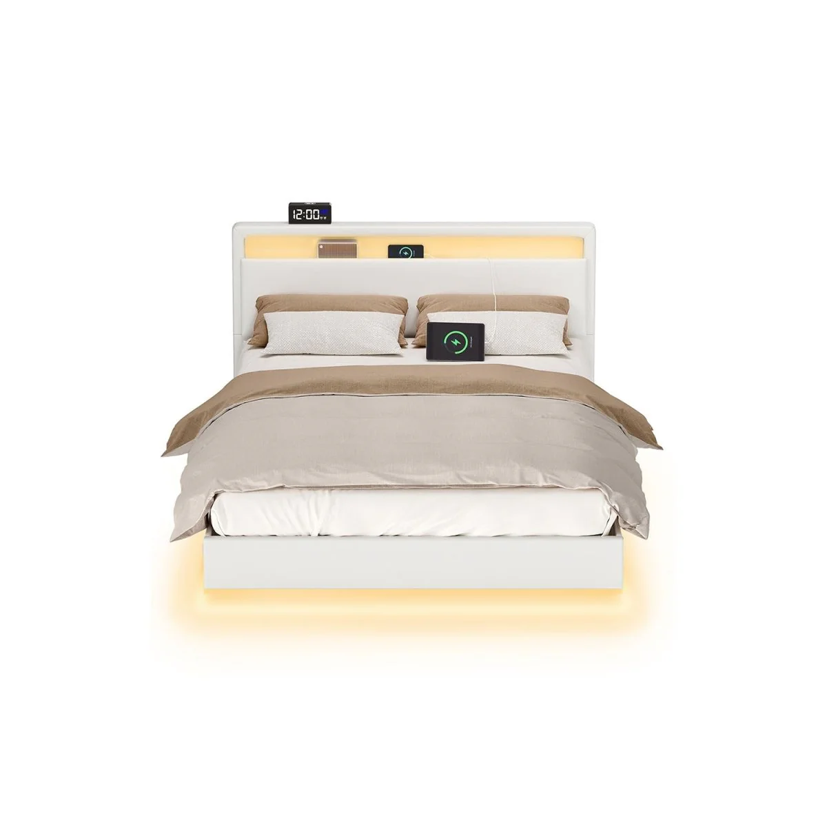 Modern bedframe met zweef-effect en LED-verlichting - Ingebouwde USB-aansluiting - Image 9