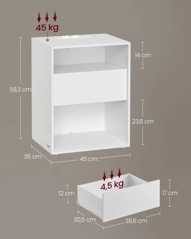 Nachtkastje met Stopcontact - Moderne Bijzettafel met Opbergruimte - Image 5