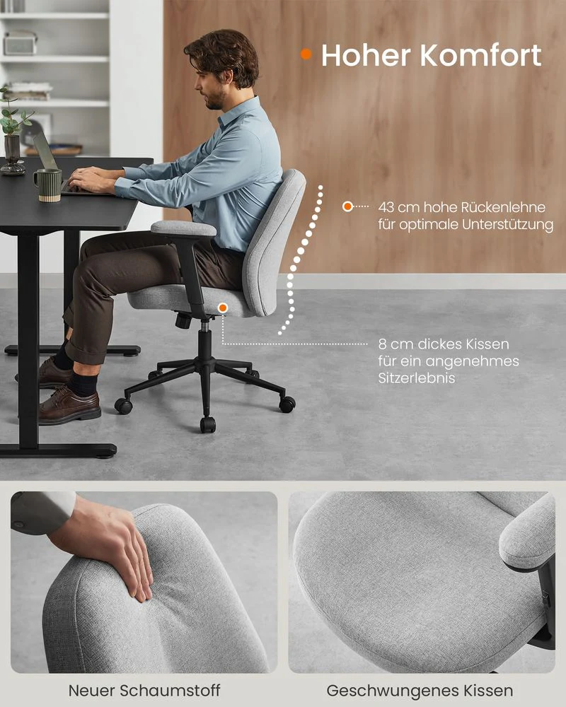 Moderne Bureaustoel – Ergonomisch Design – In Hoogte Verstelbaar – Ademende Bekleding – Tot 120 kg Draagvermogen - Image 5