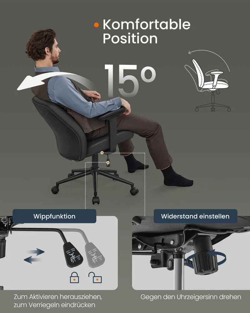 Moderne Bureaustoel – Ergonomisch Design – In Hoogte Verstelbaar – Ademende Bekleding – Tot 120 kg Draagvermogen - Image 7