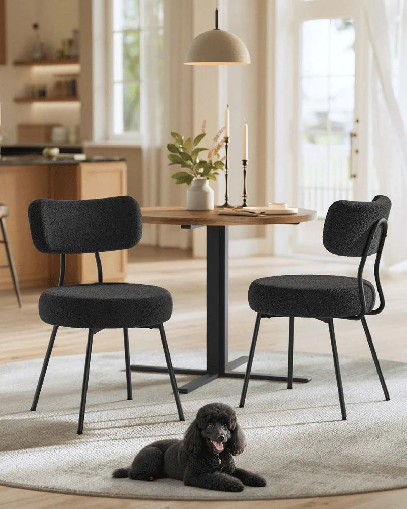 Moderne Eetkamerstoelen – Set van 2 – Gestoffeerd met Fleece – Ronde Zitting met Rugleuning - Image 3