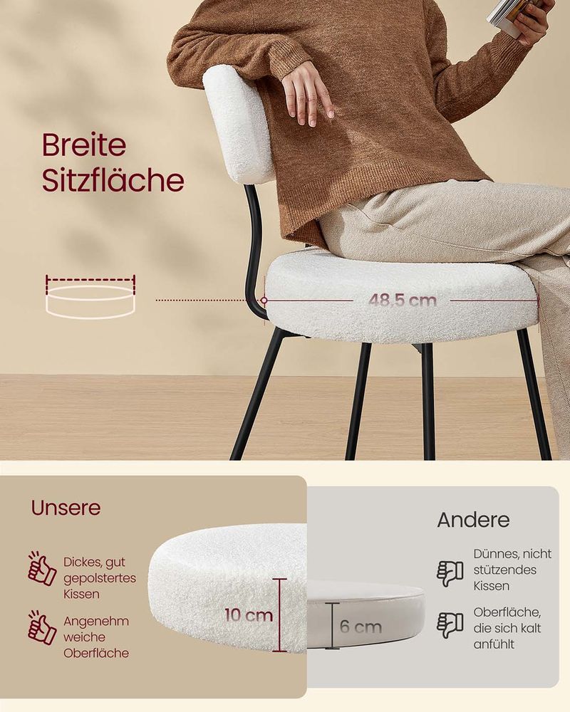 Moderne Eetkamerstoelen – Set van 2 – Gestoffeerd met Fleece – Ronde Zitting met Rugleuning - Image 4