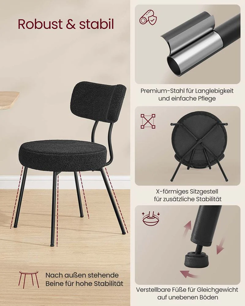 Moderne Eetkamerstoelen – Set van 2 – Gestoffeerd met Fleece – Ronde Zitting met Rugleuning - Image 6