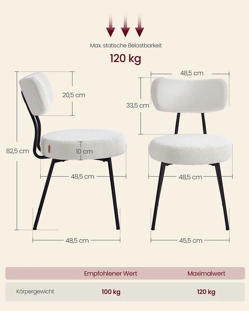 Moderne Eetkamerstoelen – Set van 2 – Gestoffeerd met Fleece – Ronde Zitting met Rugleuning - Image 7