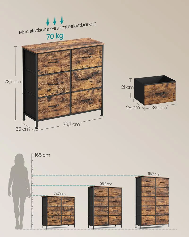 Moderne Kast – Commode Met 6 Laden – Industrieel Design – Stalen Frame – Veel Opbergruimte – 73 cm Hoog - Image 5