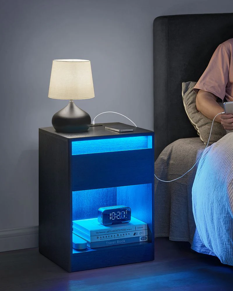 Moderne Nachtkast met LED-Verlichting en Stopcontacten - USB-aansluiting - Image 3