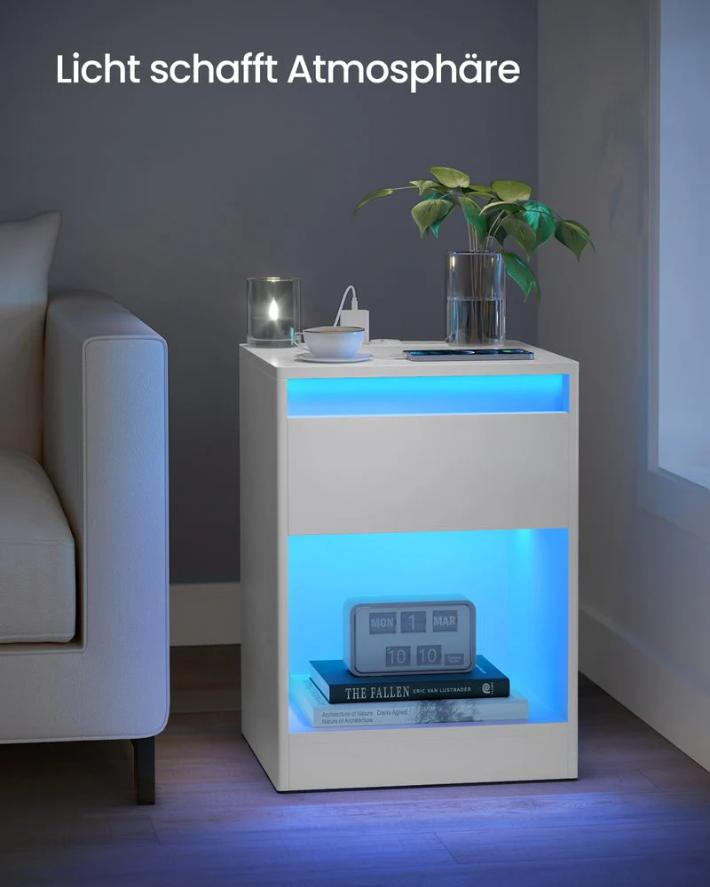 Moderne Nachtkast met LED-Verlichting en Stopcontacten - USB-aansluiting - Image 9