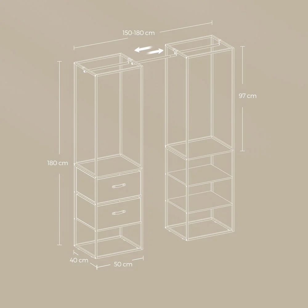 Multifunctionele Garderobekast met Uittrekbare Kledingstang en Opberglades – Verstelbare Indeling en Stevige Constructie - Image 11