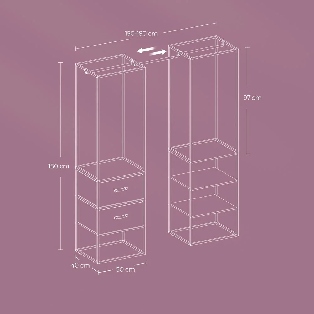 Multifunctionele Garderobekast met Uittrekbare Kledingstang en Opberglades – Verstelbare Indeling en Stevige Constructie - Image 6