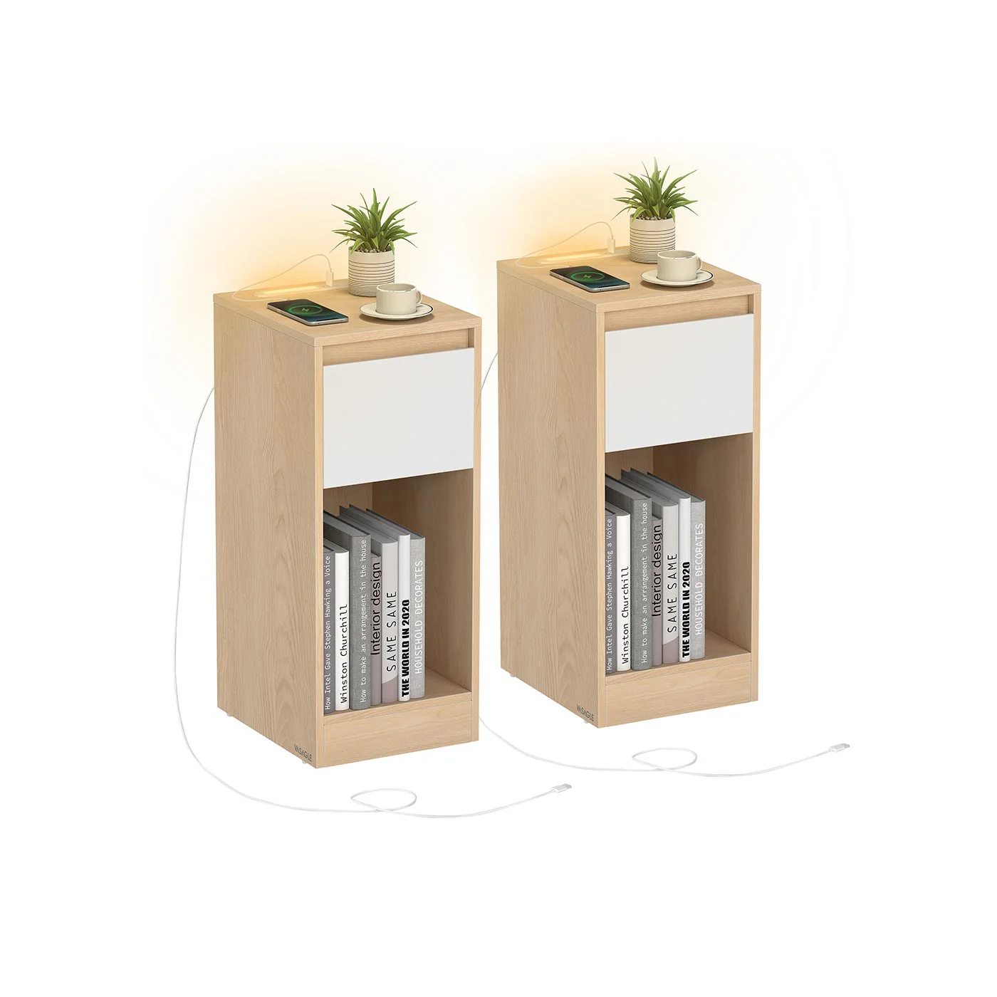 Nachtkastje met LED-Verlichting, USB-A & USB-C – Compact en Functioneel - Image 5