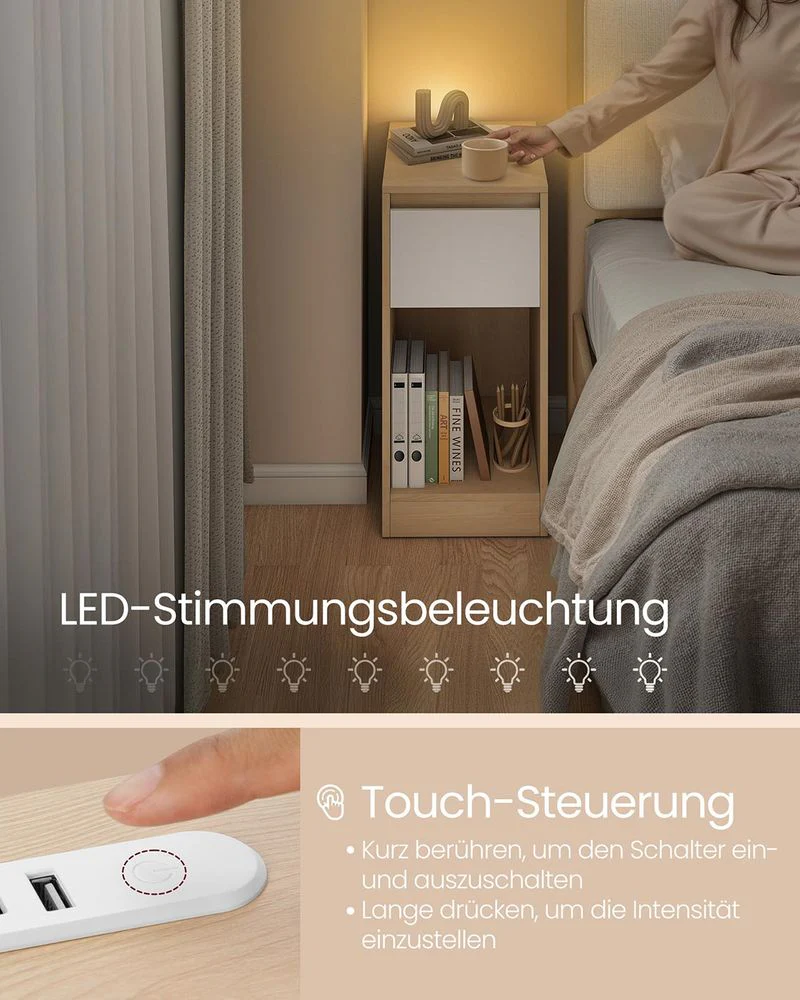 Nachtkastje met LED-Verlichting, USB-A & USB-C – Compact en Functioneel - Image 8