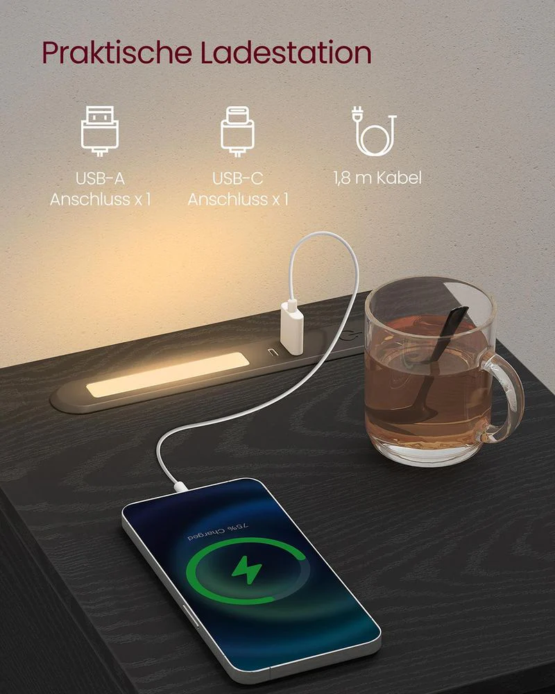 Nachtkastje met LED-Verlichting, USB-A & USB-C – Compact en Functioneel - Image 9