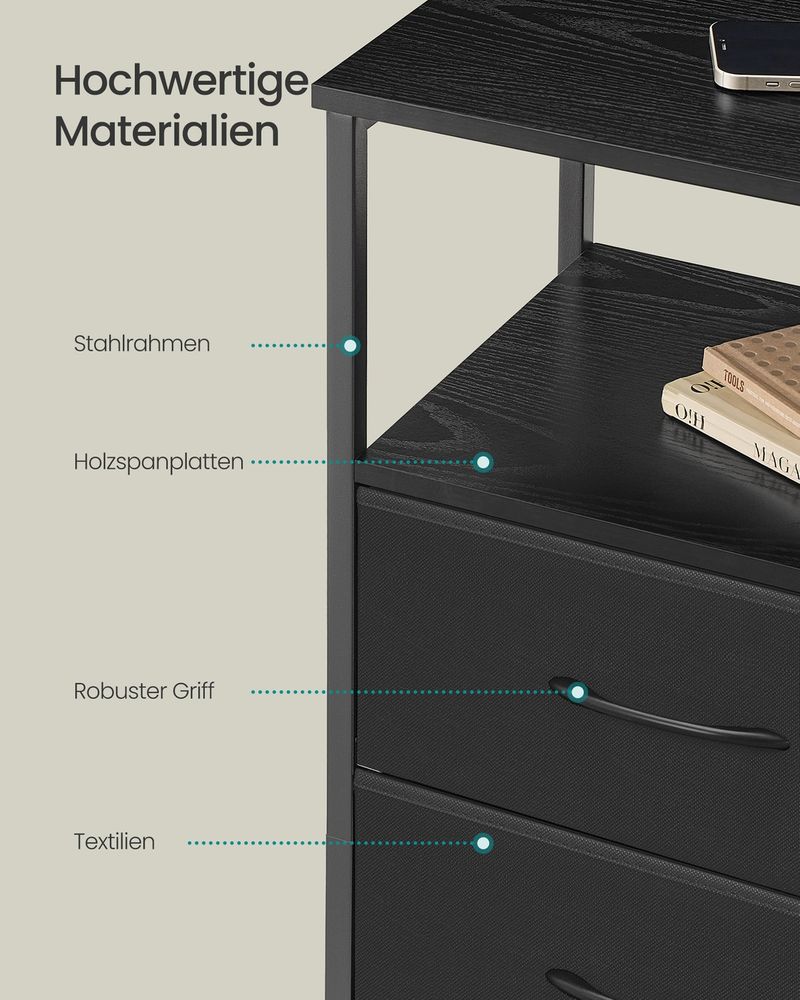 Nachtkastje – Met Oplaadstation – App-Gestuurde Verlichting – 2 Lades – Open Vak – Compact Formaat - Image 5