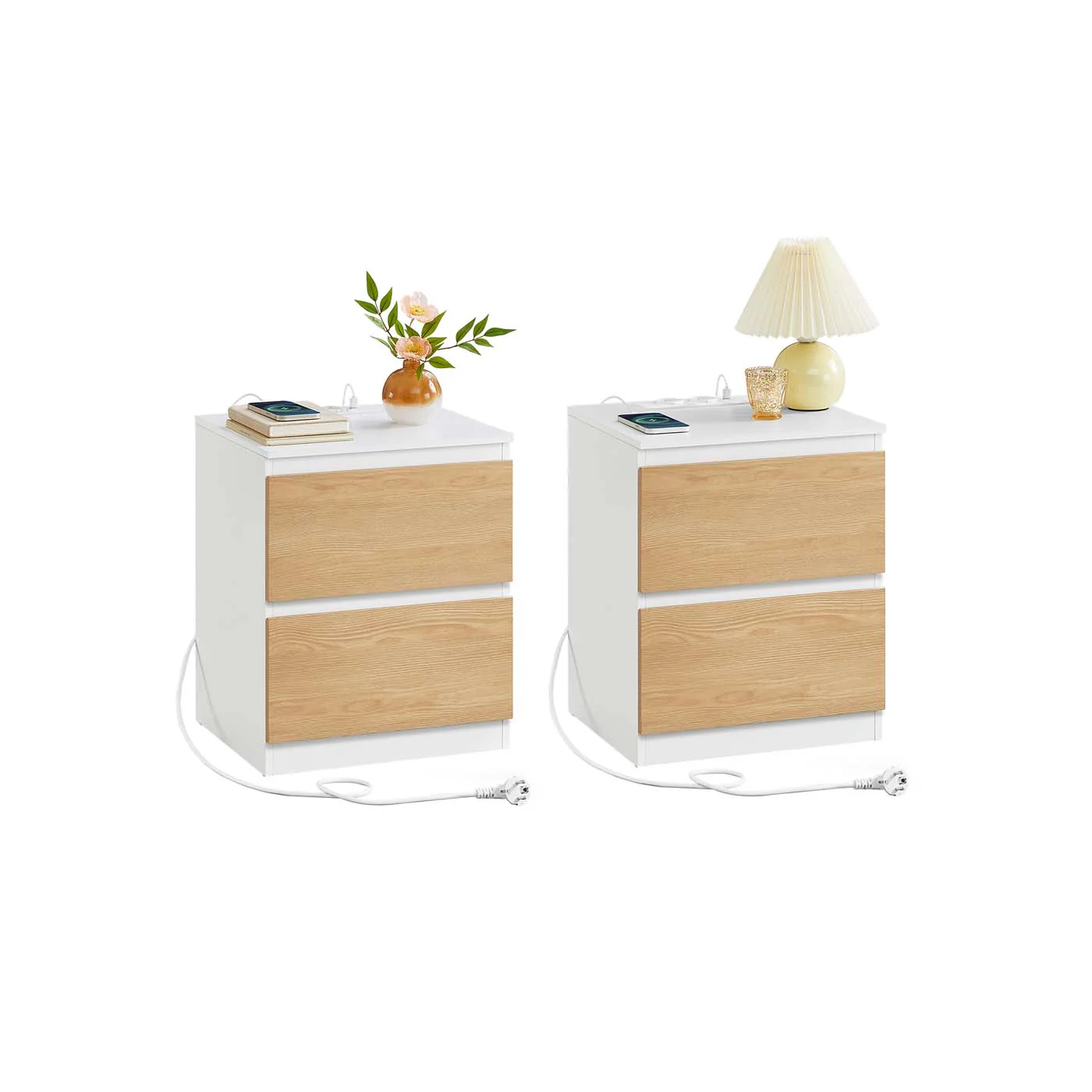 Nachtkastje met Stopcontact en USB - 2 Lades - Oplaadstation - Image 4