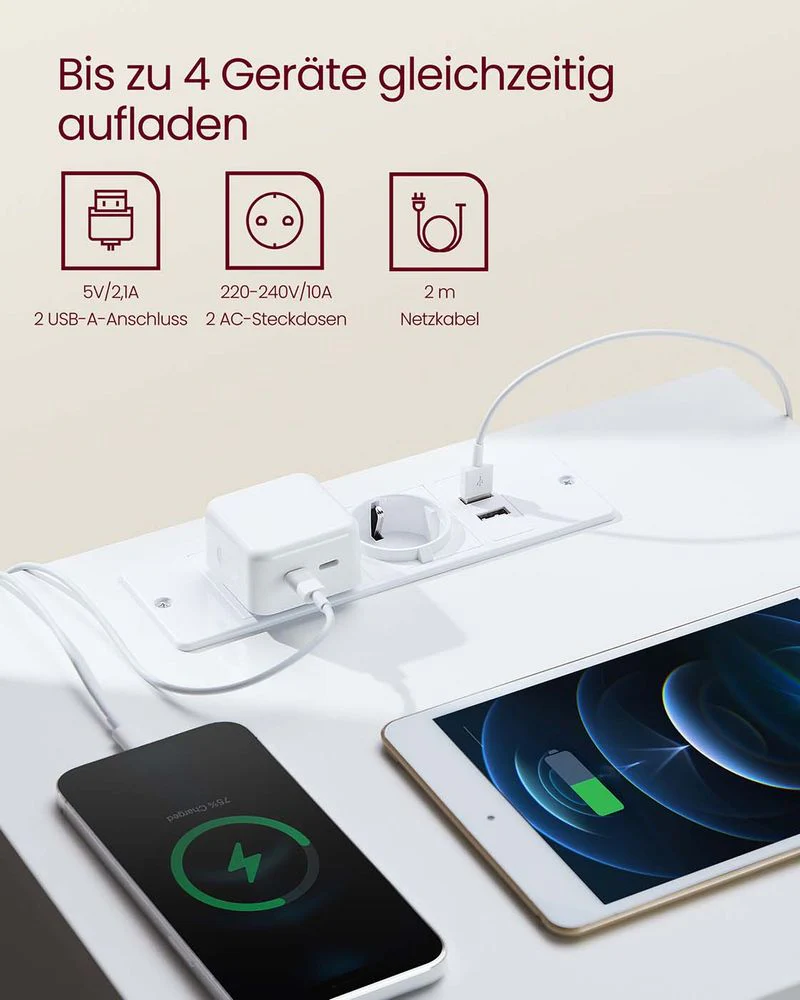 Nachtkastje met Stopcontact en USB - 2 Lades - Oplaadstation - Image 6