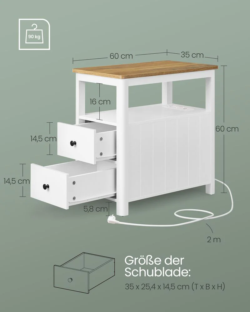 Nachtkastje met Stopcontacten – Walnootlook & Wit - Image 5