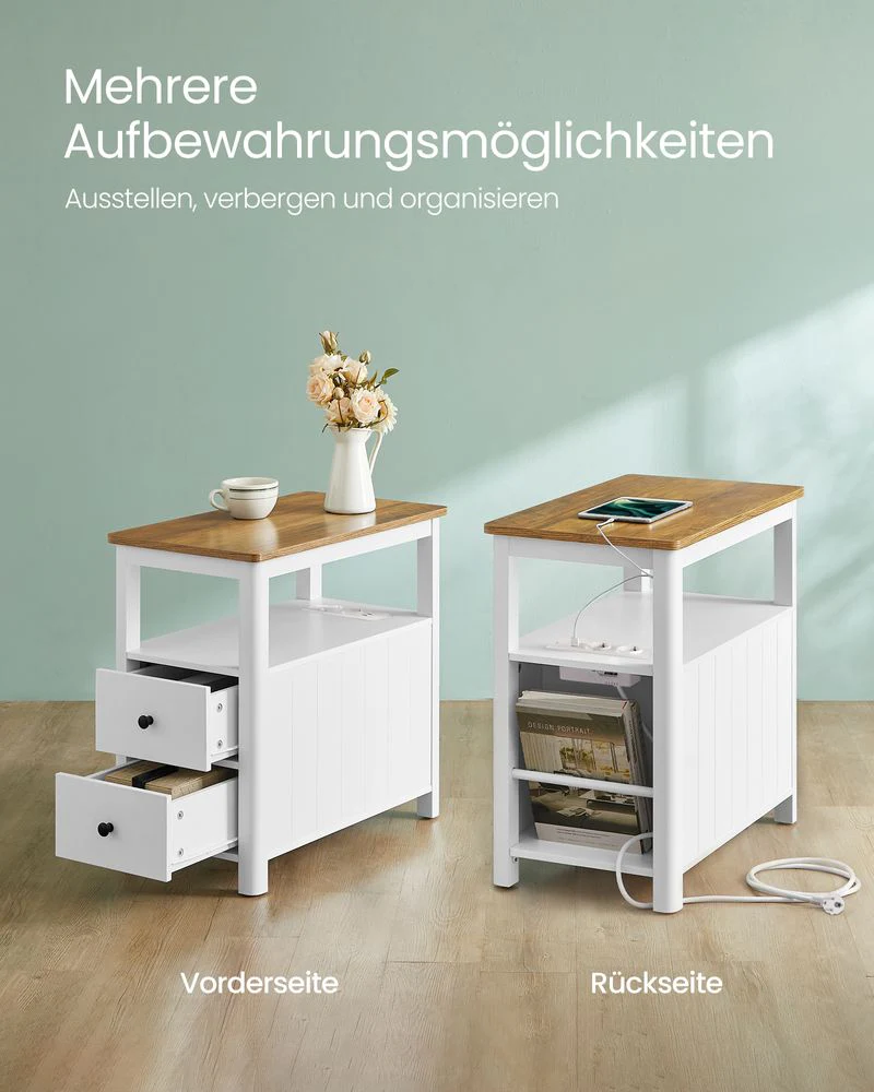 Nachtkastje met Stopcontacten – Walnootlook & Wit - Image 6