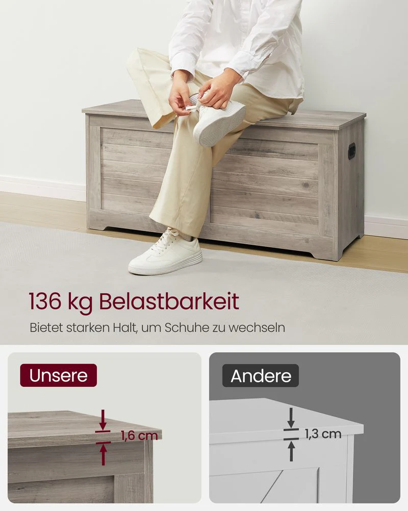 Opbergbank met Deksel – Schoenenbank – Zitkist met Hoog Draagvermogen – Voor Hal, Slaapkamer of Woonkamer - Image 11