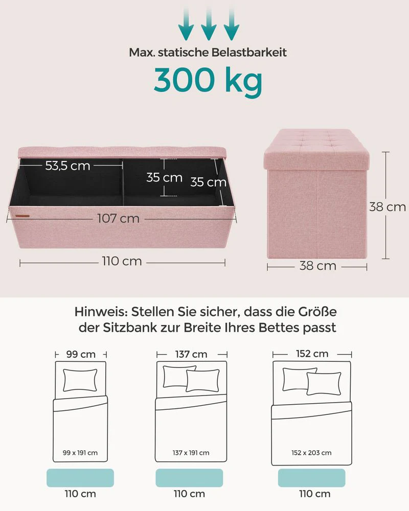 Opbergbank met Deksel – Tot 300 kg Draagvermogen – Opvouwbaar – Verschillende Kleuren & Maten - Image 21