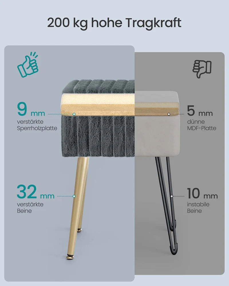 Opberghocker – Met Zacht Fluweel – Uitneembare Vakverdeling – Draagkracht 200 kg – Ideaal Voor Kaptafel of Slaapkamer - Image 11