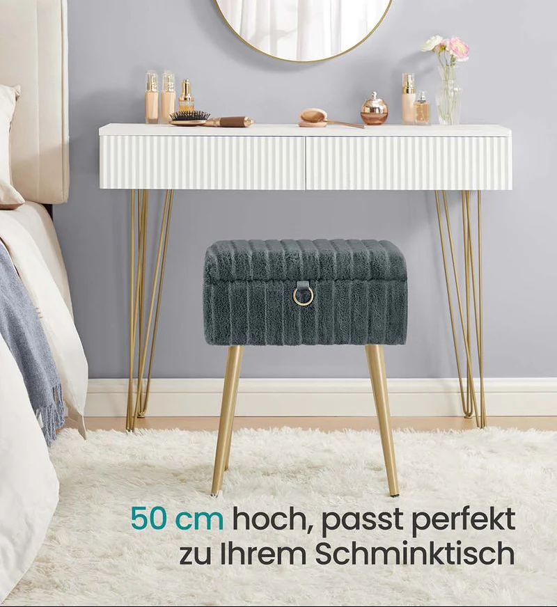 Opberghocker – Met Zacht Fluweel – Uitneembare Vakverdeling – Draagkracht 200 kg – Ideaal Voor Kaptafel of Slaapkamer - Image 12