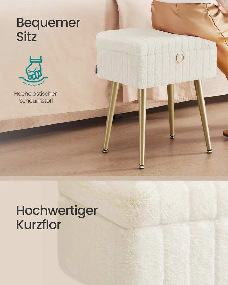 Opberghocker – Met Zacht Fluweel – Uitneembare Vakverdeling – Draagkracht 200 kg – Ideaal Voor Kaptafel of Slaapkamer - Image 6