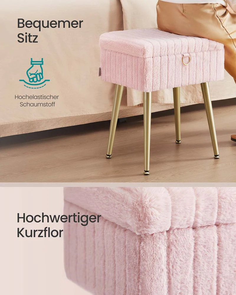 Opberghocker – Met Zacht Fluweel – Uitneembare Vakverdeling – Draagkracht 200 kg – Ideaal Voor Kaptafel of Slaapkamer - Image 9