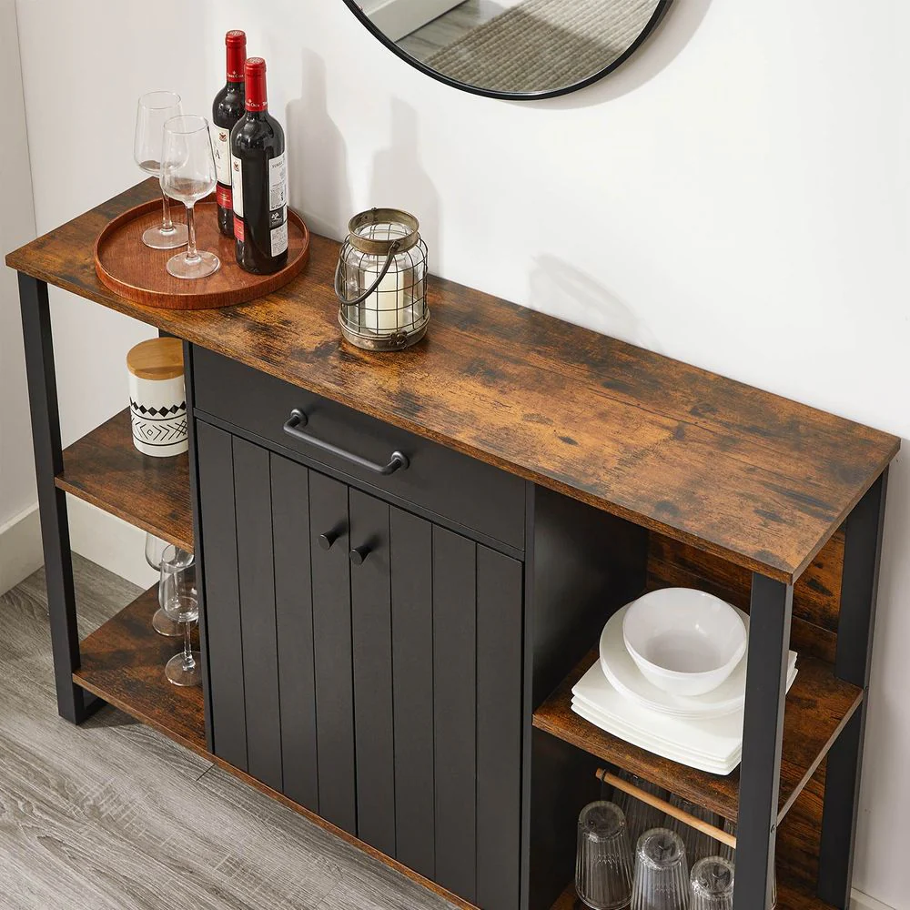 Opbergkast Industrieel – Dressoir met Lades en Deuren – 120 cm Breed – Metaal en Houtlook - Image 4