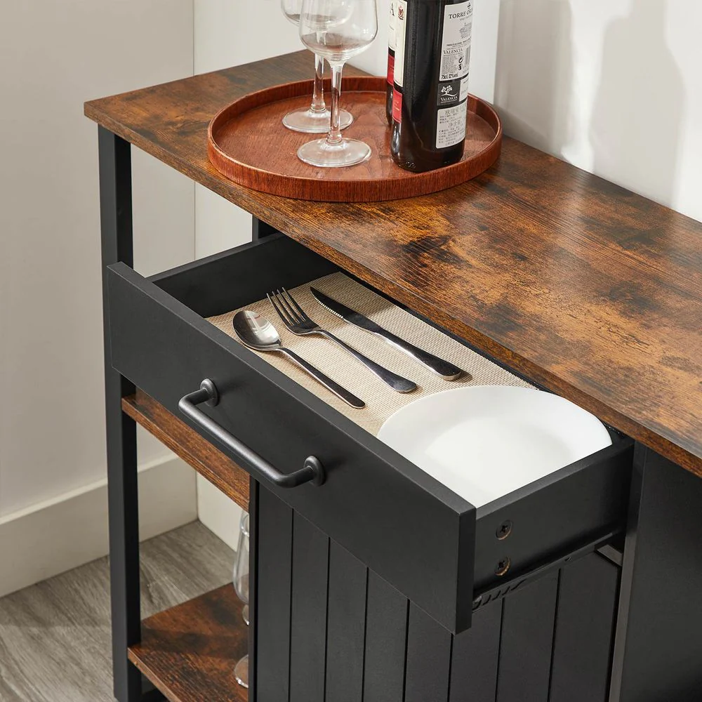 Opbergkast Industrieel – Dressoir met Lades en Deuren – 120 cm Breed – Metaal en Houtlook - Image 5