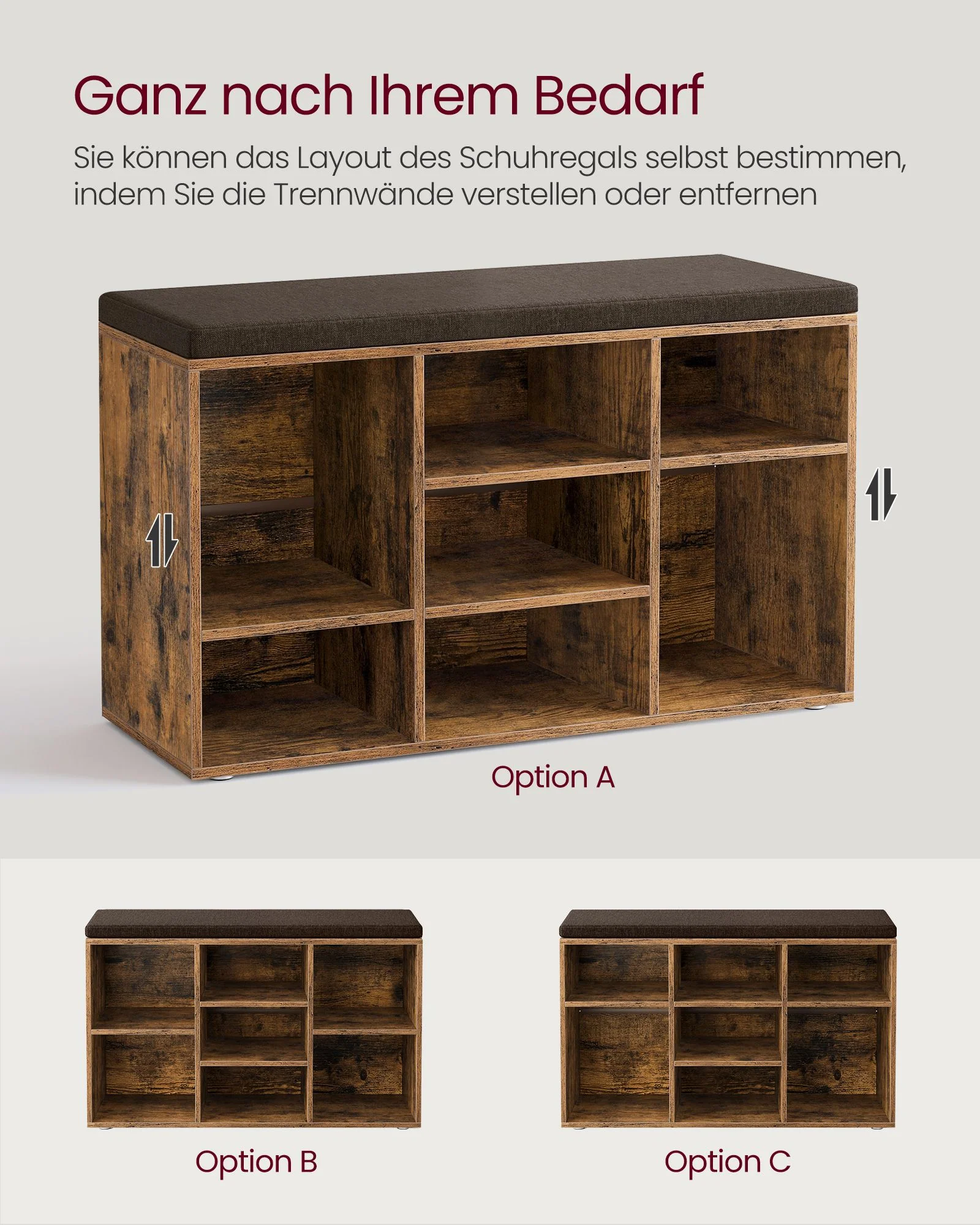 Opbergkisten – Schoenenbank met Opbergruimte – 9 Vakken – Verstelbare Planken – 30,3 x 78,5 x 48 cm – Spaanplaat – Schuim – Linnenlook Bekleding – Max. Belastbaarheid 136 kg - Image 6