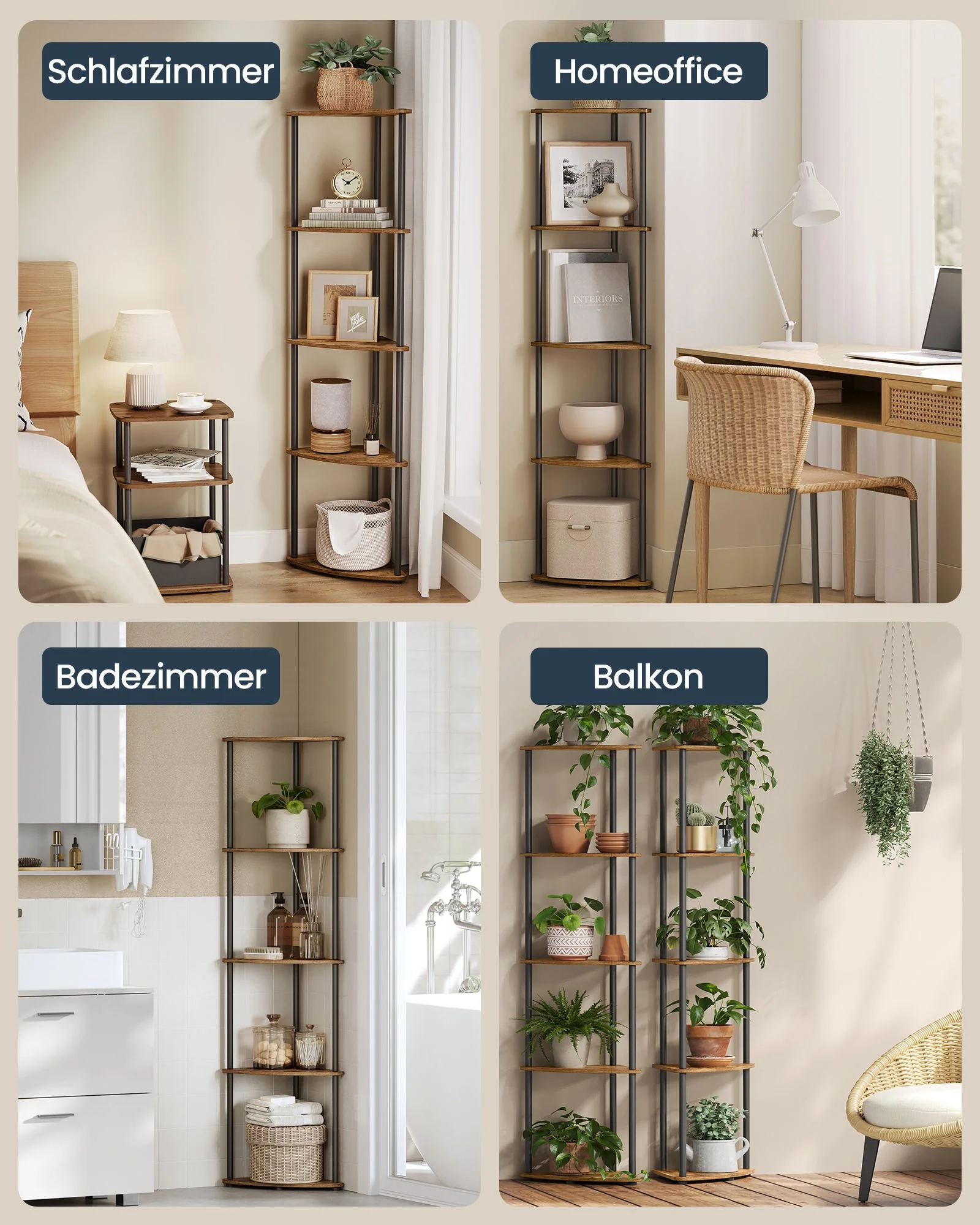 Opbergplank – Hoekplank – 5 niveaus – Spaanplaat en staal – 38,3 x 27 x 139 cm – Maximale belasting 50 kg - Image 3