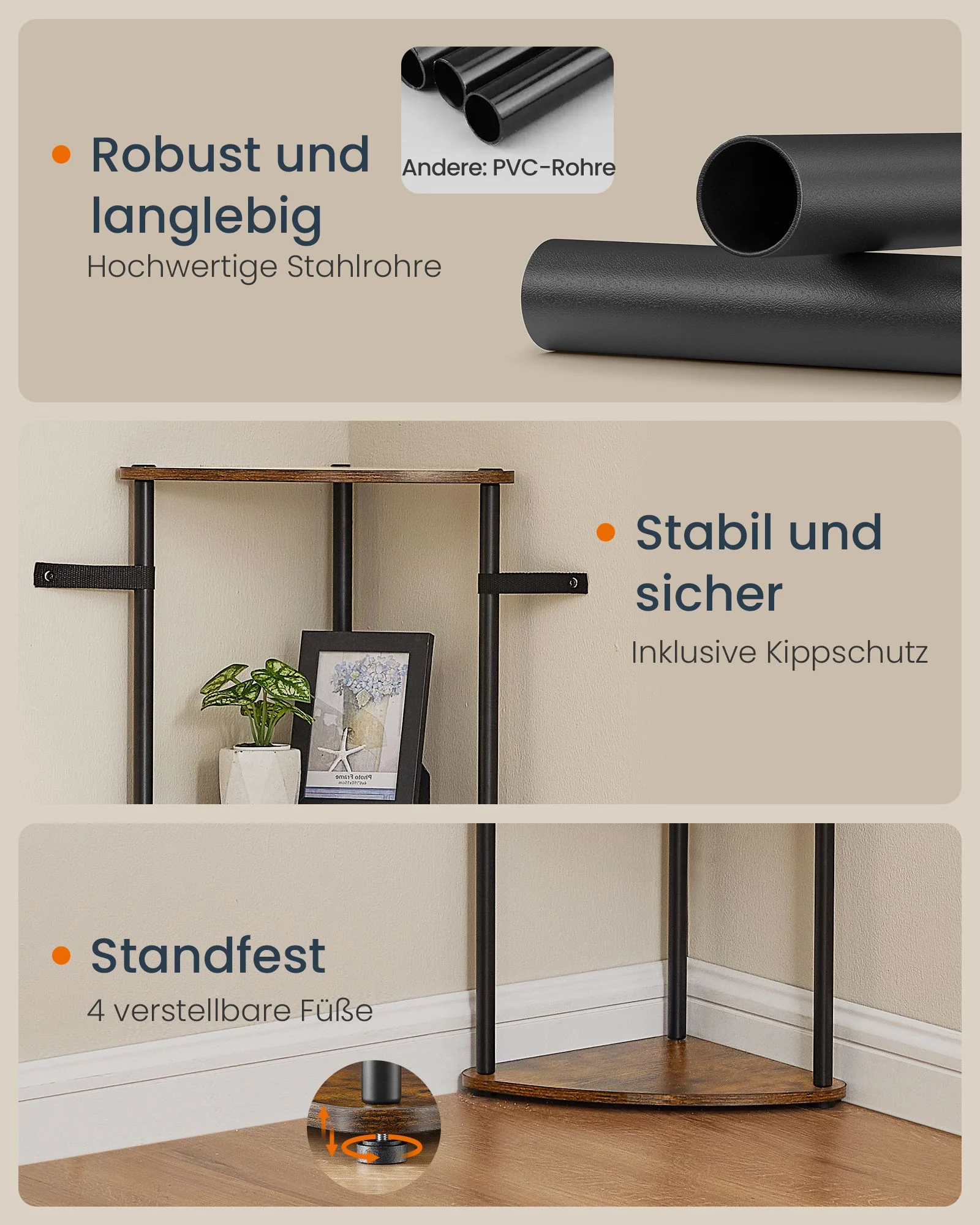 Opbergplank – Hoekplank – 5 niveaus – Spaanplaat en staal – 38,3 x 27 x 139 cm – Maximale belasting 50 kg - Image 4