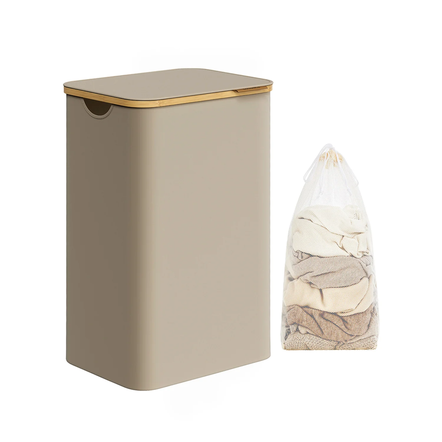 Wasmand – 90 liter – Uitneembare waszak – Opvouwbaar – Oxfordstof – Bamboe handvatten – 42 x 32 x 70,5 cm – 1,5 kg - Image 10