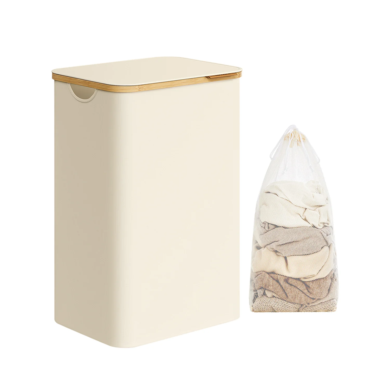Wasmand – 90 liter – Uitneembare waszak – Opvouwbaar – Oxfordstof – Bamboe handvatten – 42 x 32 x 70,5 cm – 1,5 kg - Image 12