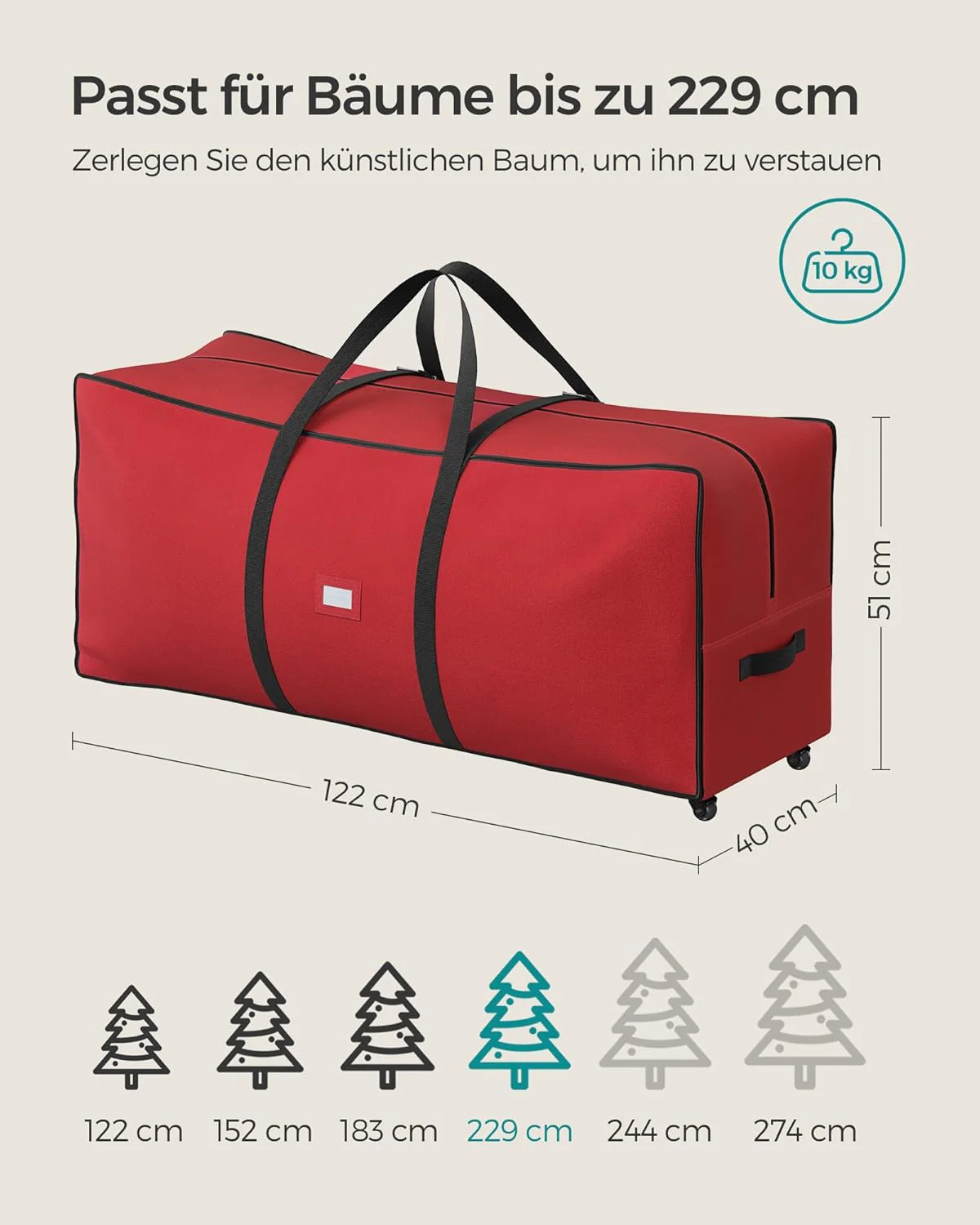 Opbergtas Voor Kerstboom Met Wielen – Stevig Oxford-Weefsel – Dubbele Rits – Voor Bomen Tot 274 cm - Image 5